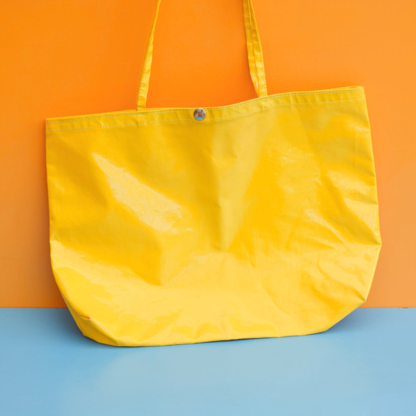 Vintage 1970s Oilcloth Shopping Bag - Sunshine Yellow