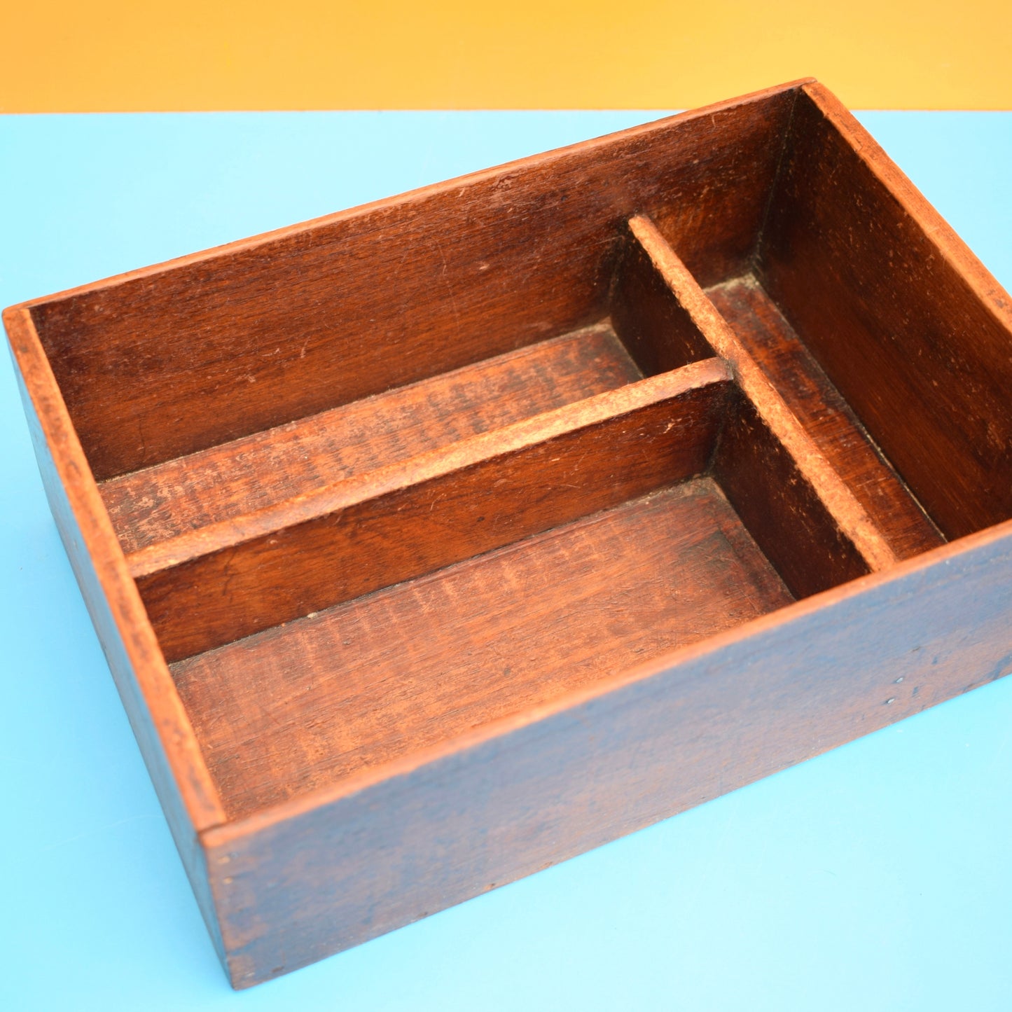Vintage 1950s Wooden Display Shelf / Cutlery Tray - Dark Wood by Vintage