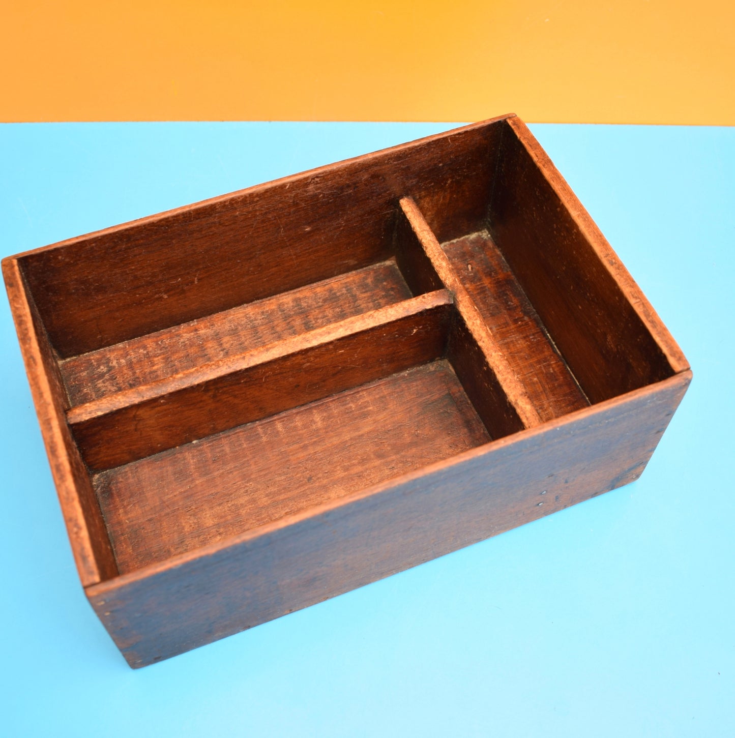 Vintage 1950s Wooden Display Shelf / Cutlery Tray - Dark Wood by Vintage