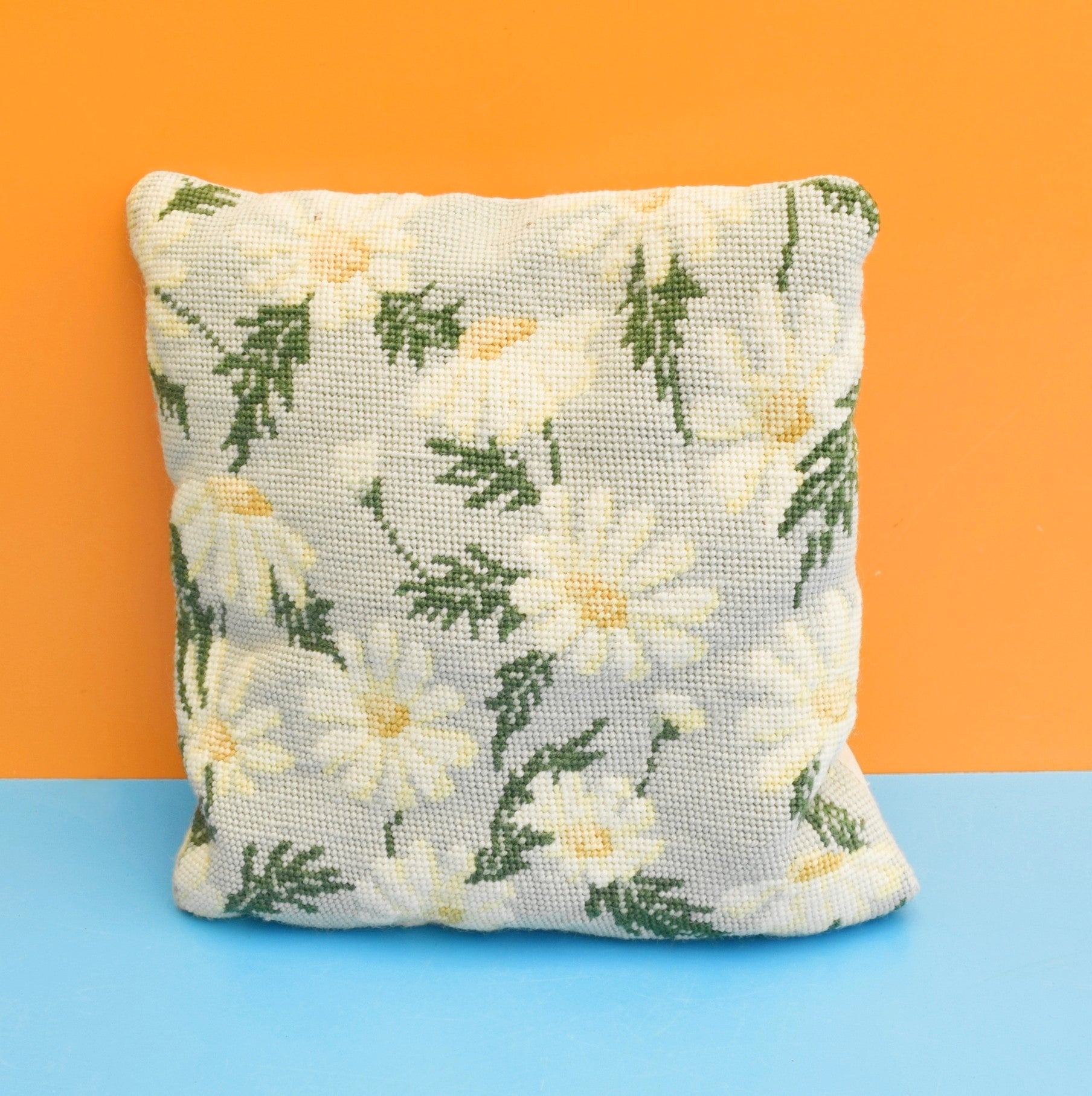 Vintage 1960s Little Tapestry Cushion - Daisy Pattern by Vintage