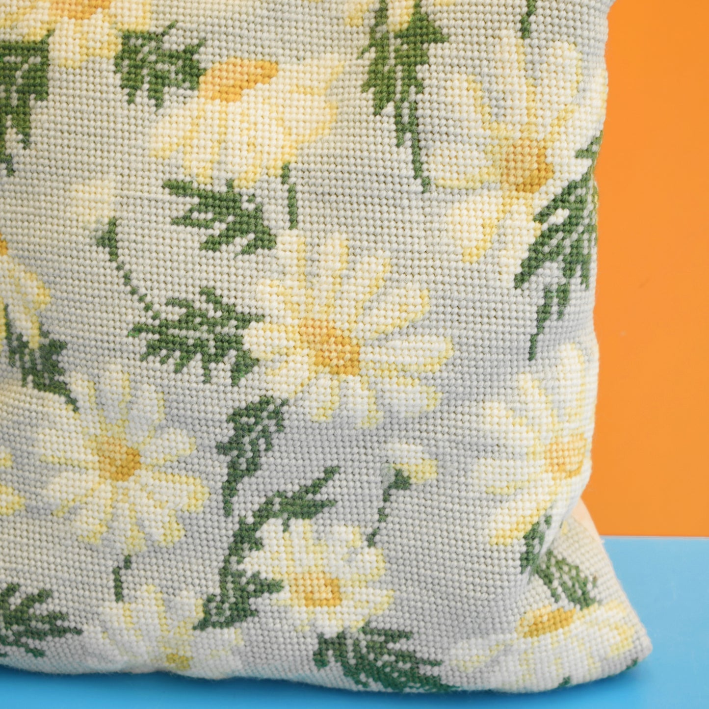 Vintage 1960s Little Tapestry Cushion - Daisy Pattern by Vintage