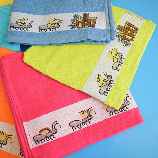 Vintage 1990s Hand Towels - Ants & Picnic Basket - Unused - Various Colours by Pineapple Retro