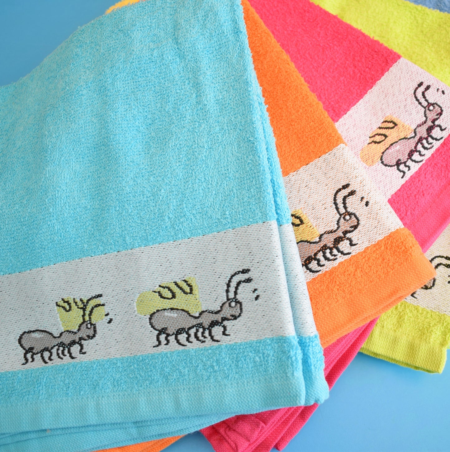 Vintage 1990s Hand Towels - Ants & Picnic Basket - Unused - Various Colours by Pineapple Retro