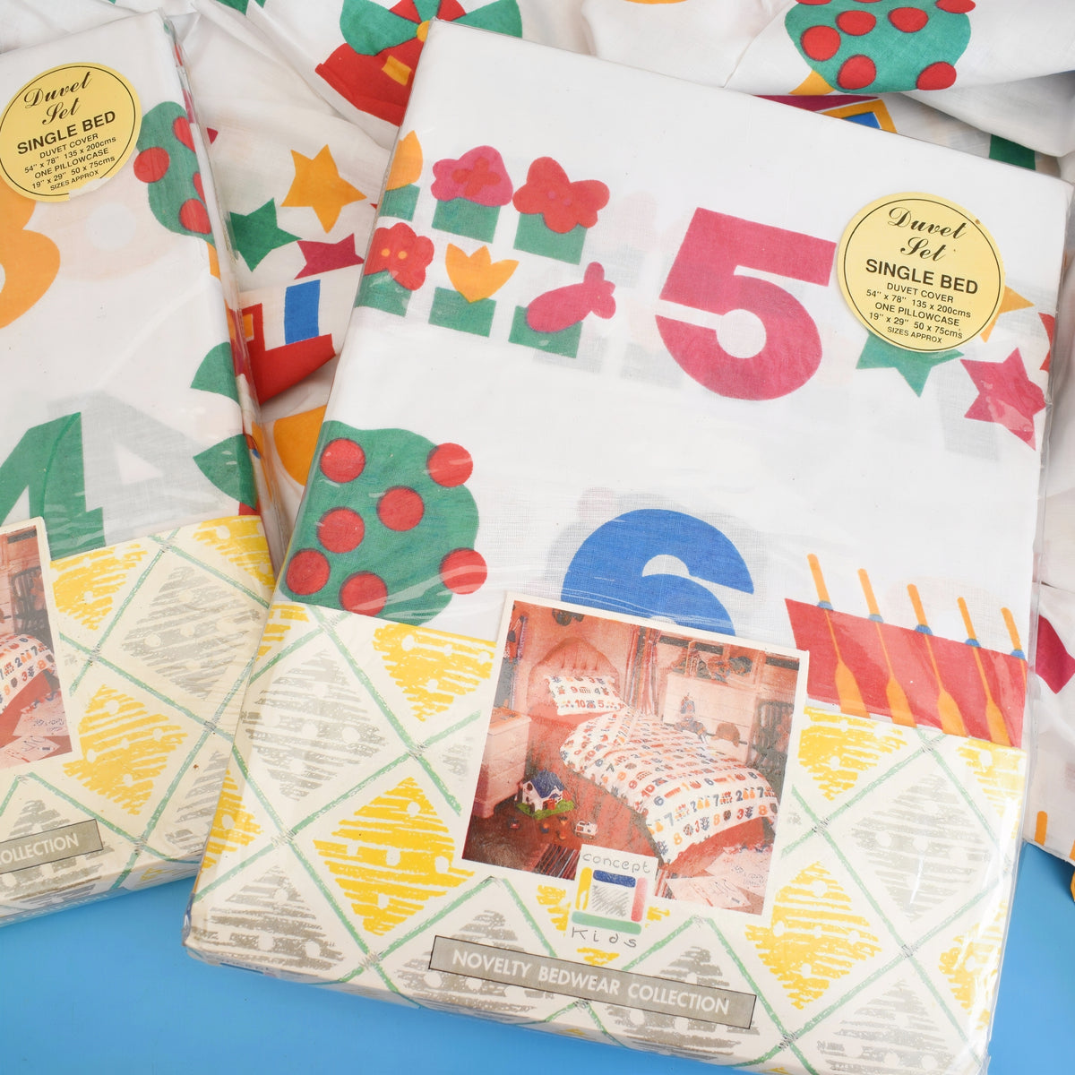 Vintage 1990s Single Duvet Set - Concept Kids - Numbers - Unused by Vintage