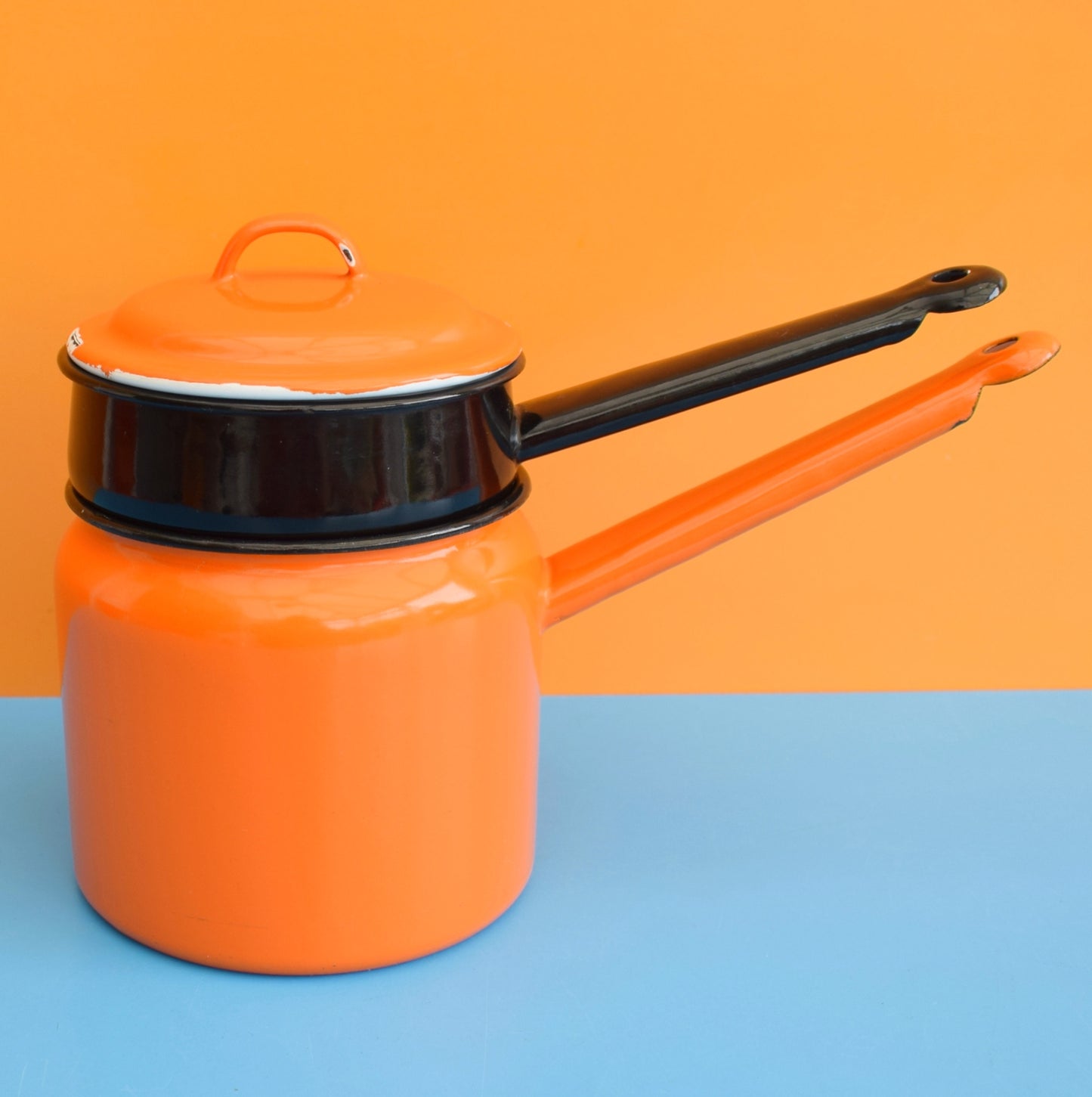 Vintage 1960s Enamel Ban Marie / Pan - Orange - Polish by Vintage