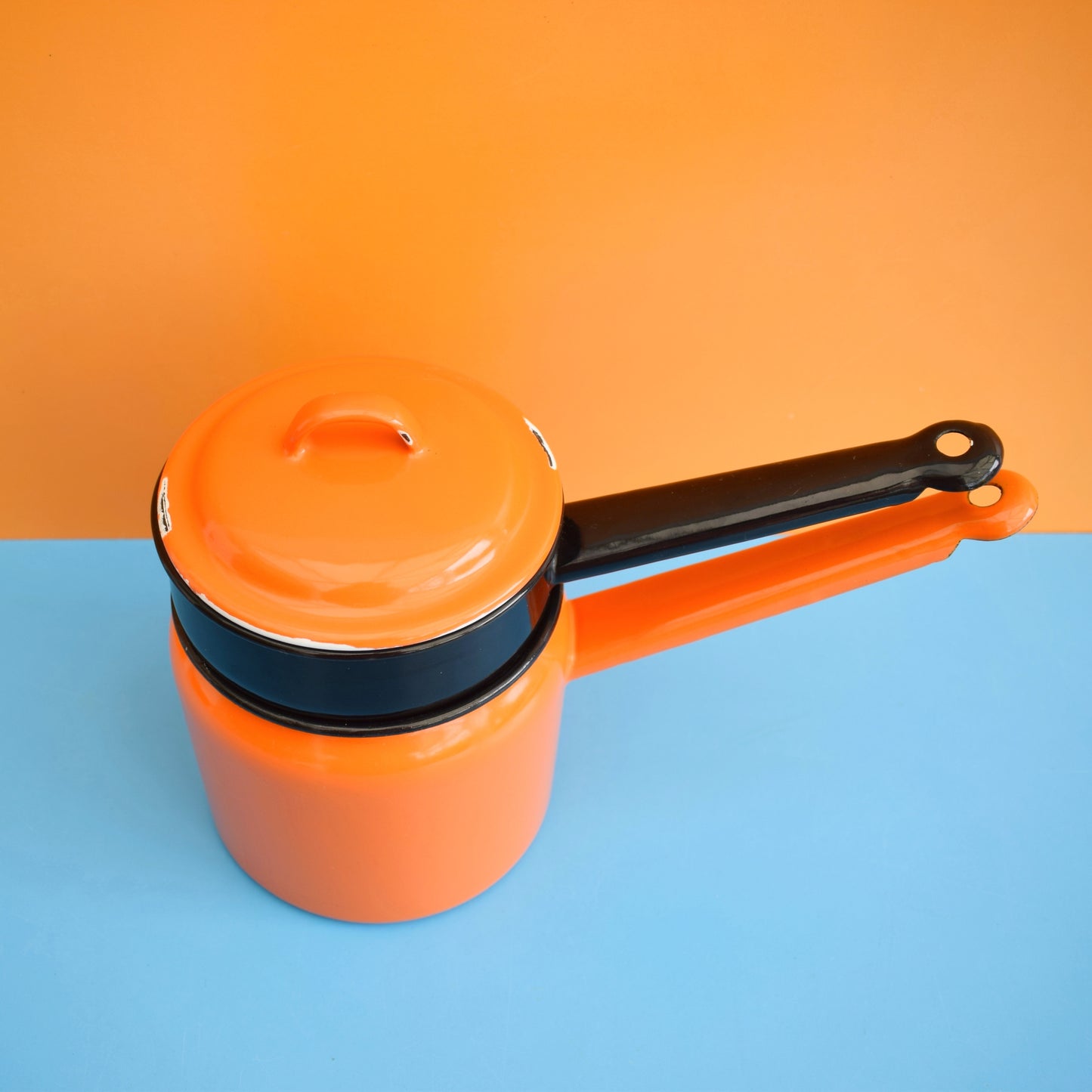 Vintage 1960s Enamel Ban Marie / Pan - Orange - Polish by Vintage