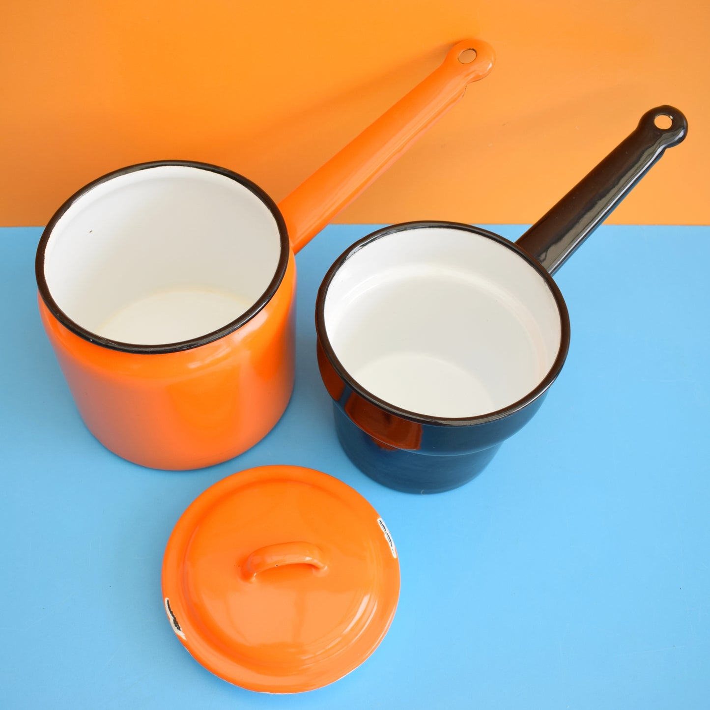 Vintage 1960s Enamel Ban Marie / Pan - Orange - Polish by Vintage