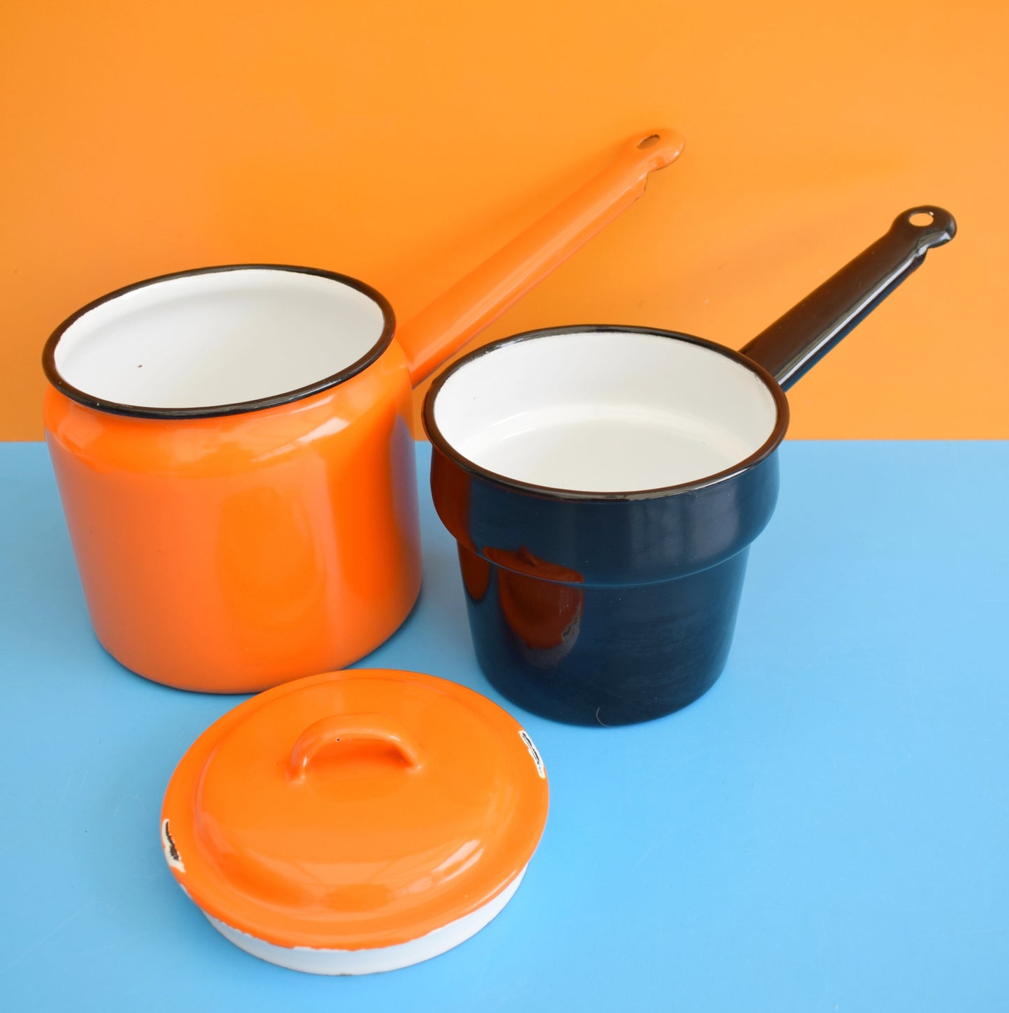 Vintage 1960s Enamel Ban Marie / Pan - Orange - Polish by Vintage