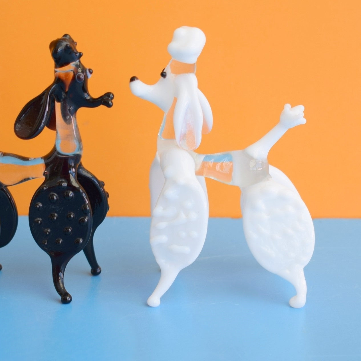 Vintage 1950s Glass Poodles - Black & White