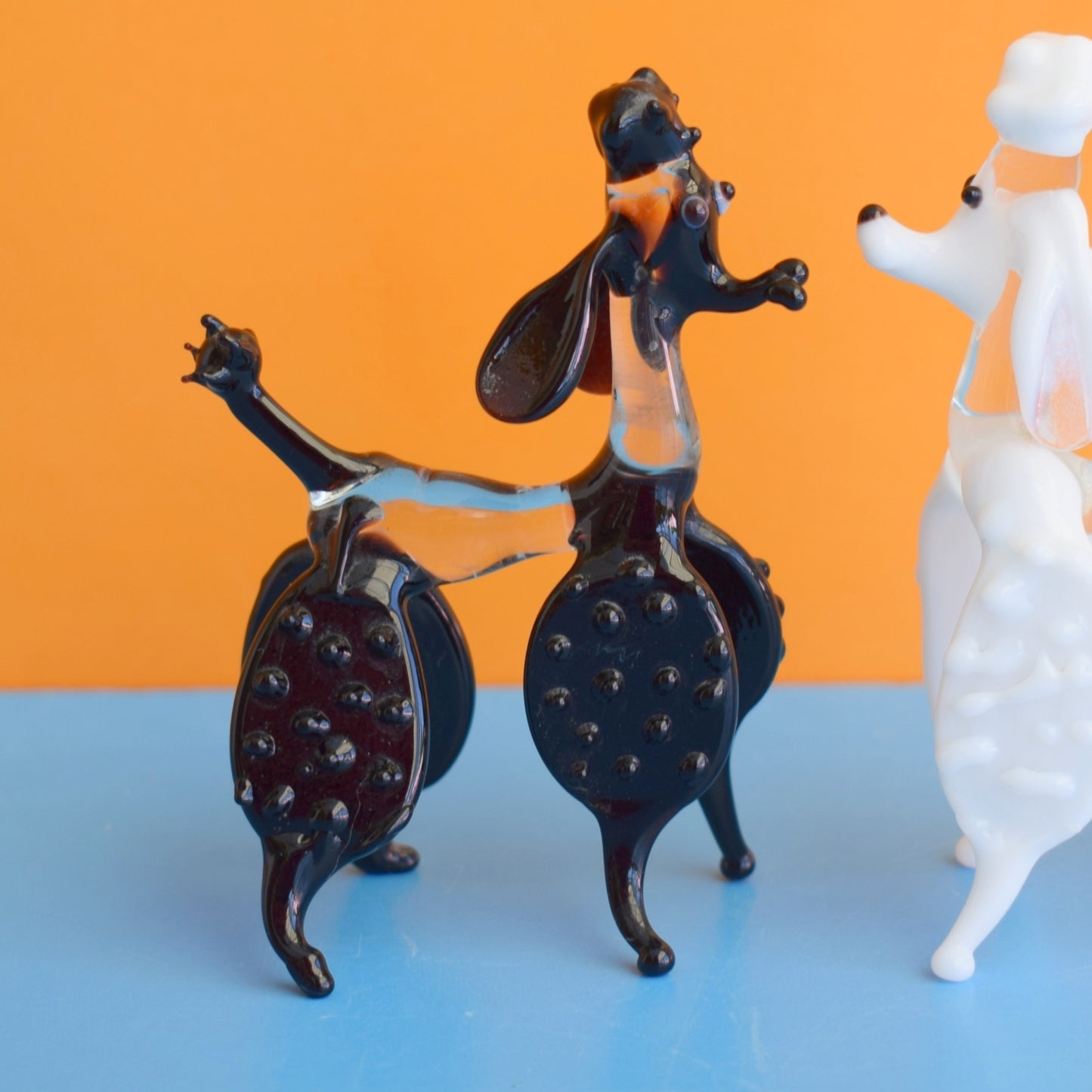 Vintage 1950s Glass Poodles - Black & White