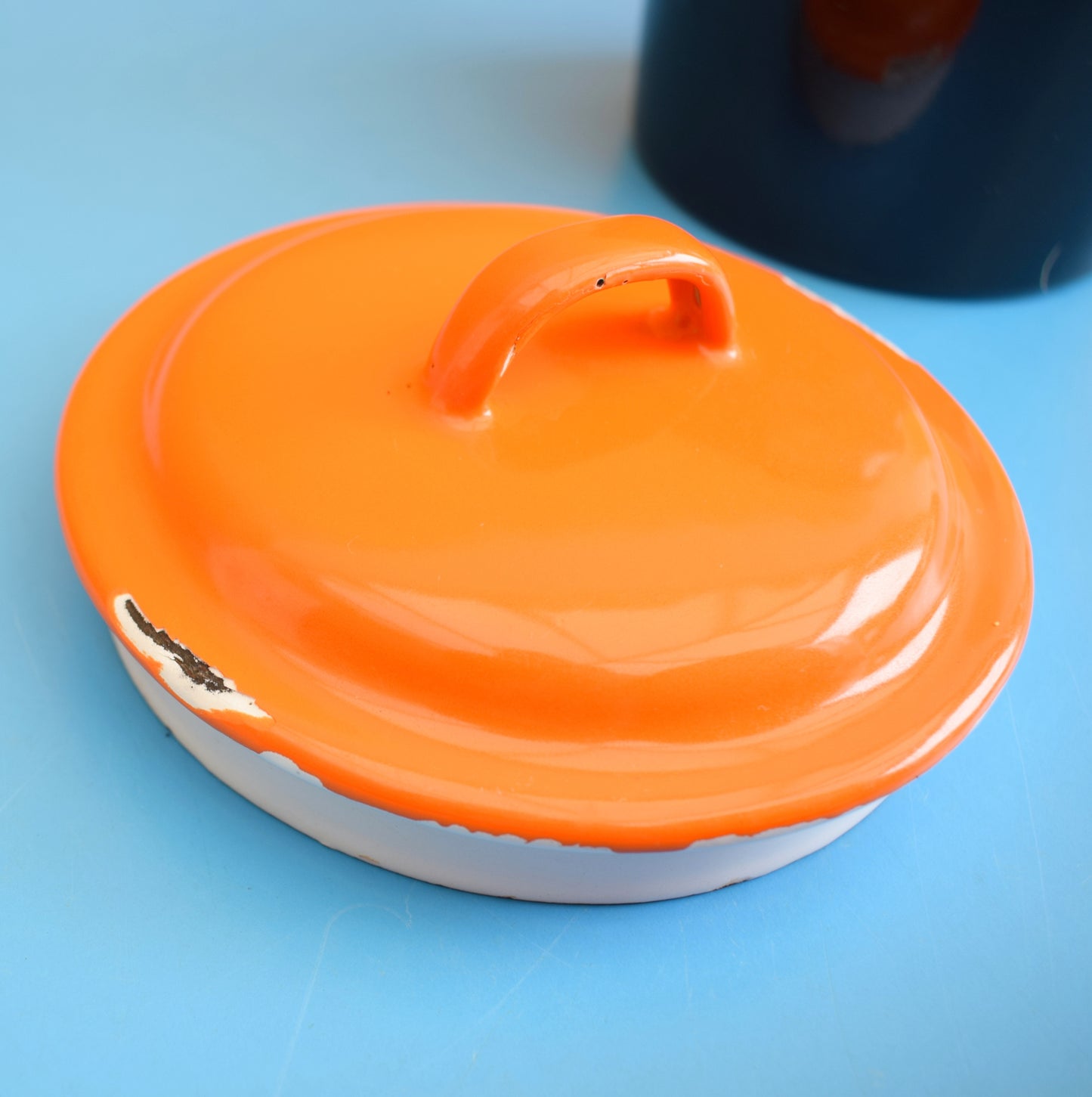 Vintage 1960s Enamel Ban Marie / Pan - Orange - Polish by Vintage