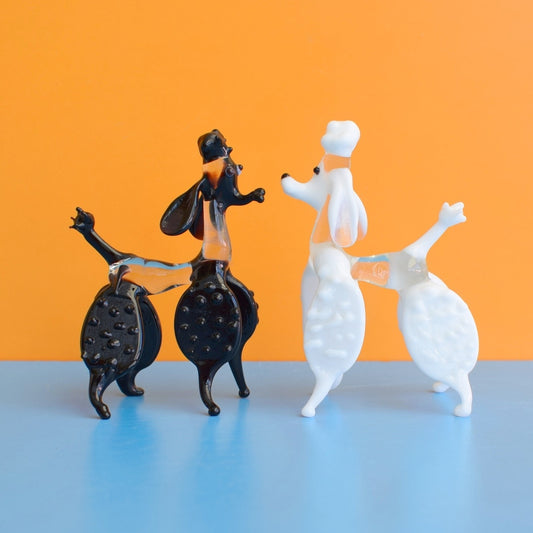 Vintage 1950s Glass Poodles - Black & White