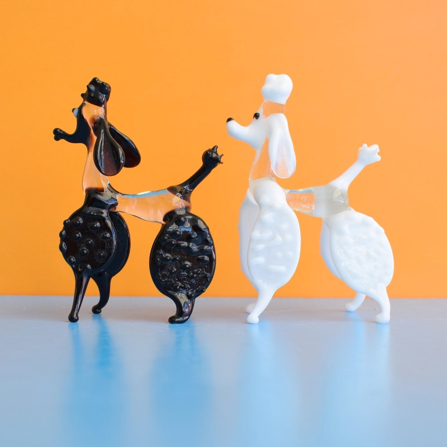 Vintage 1950s Glass Poodles - Black & White