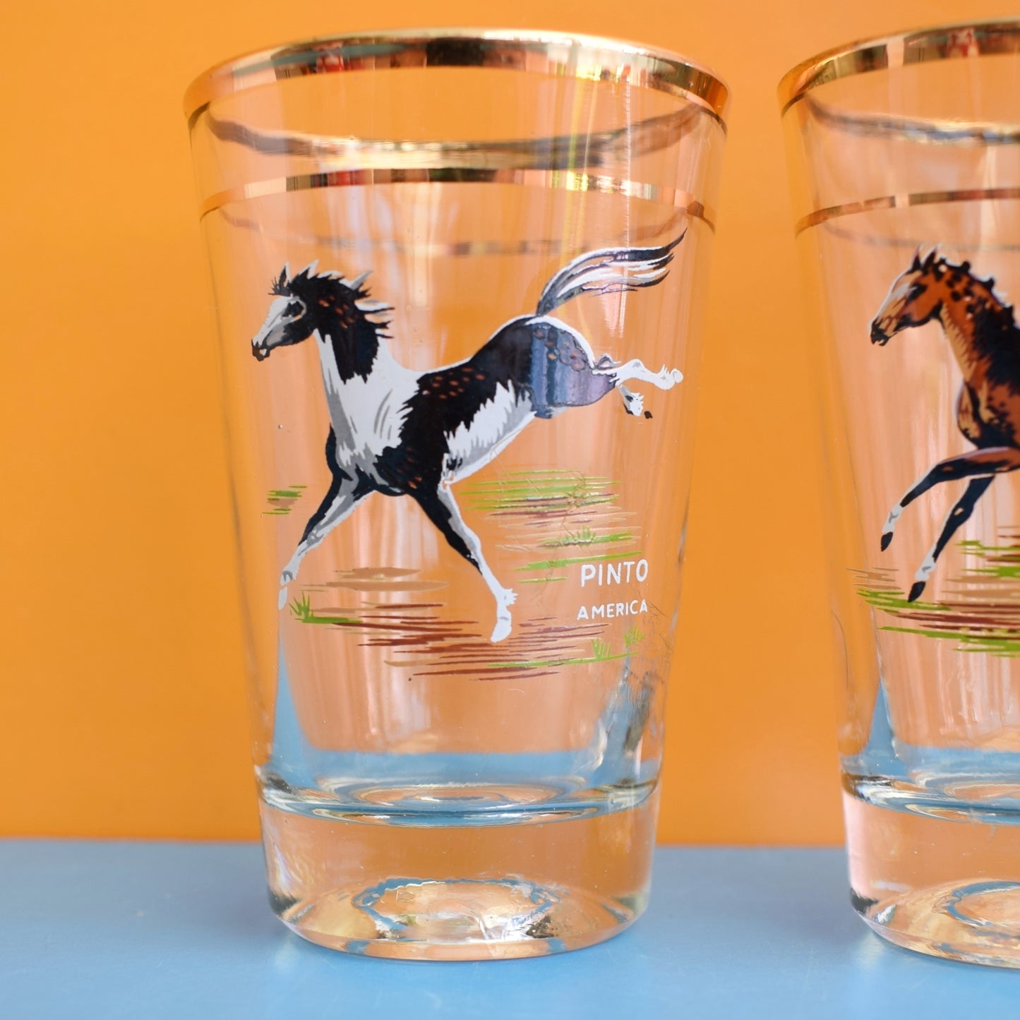 Vintage 1950s Tot Drinking Glass Set - Horses by Vintage