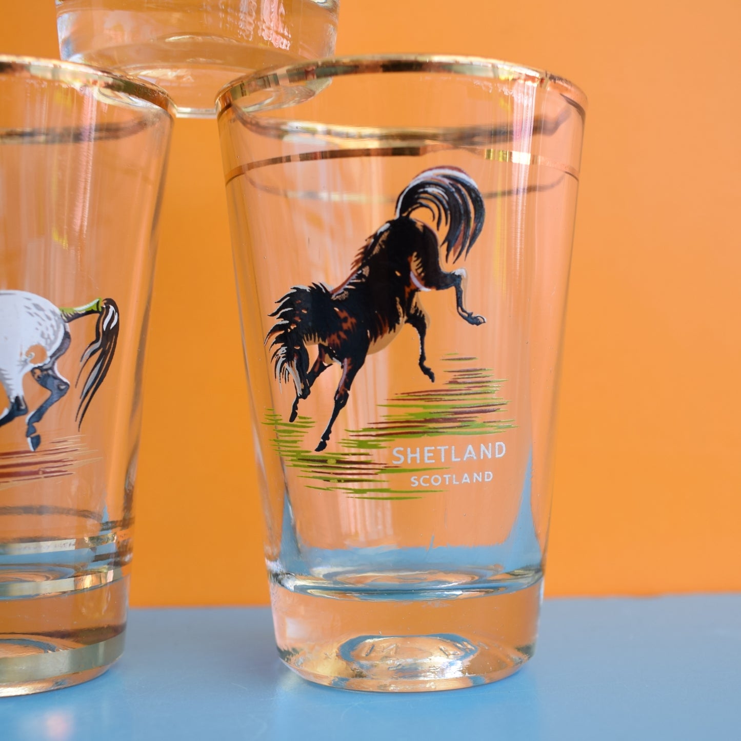 Vintage 1950s Tot Drinking Glass Set - Horses by Vintage