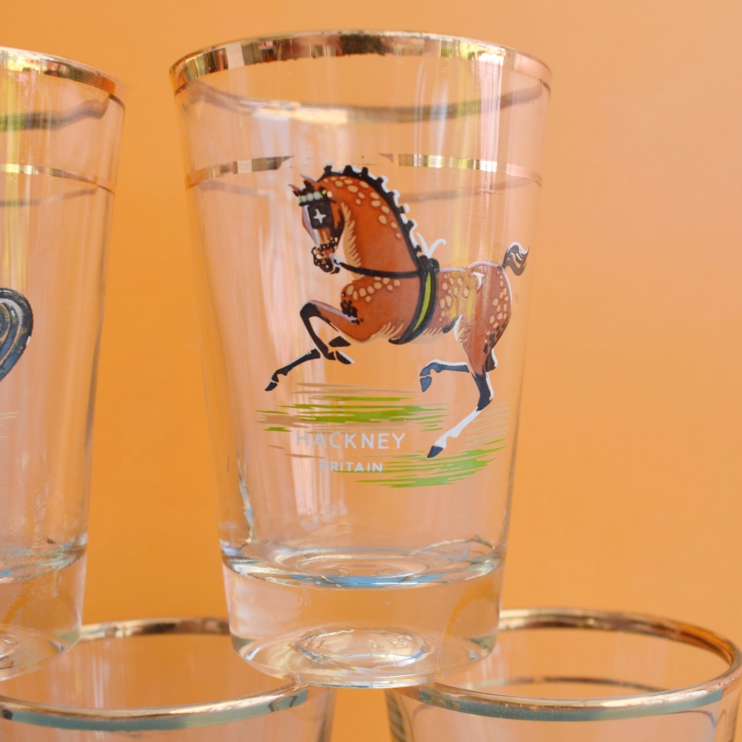 Vintage 1950s Tot Drinking Glass Set - Horses by Vintage