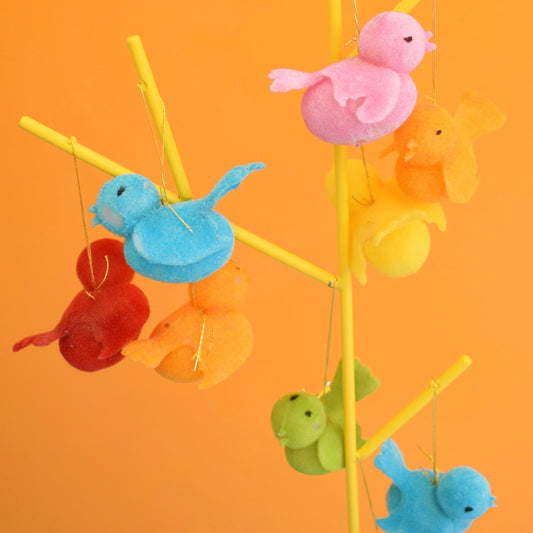 Vintage 1970s Flocked Bird Christmas Decs - Unused In Packets by Pineapple Retro