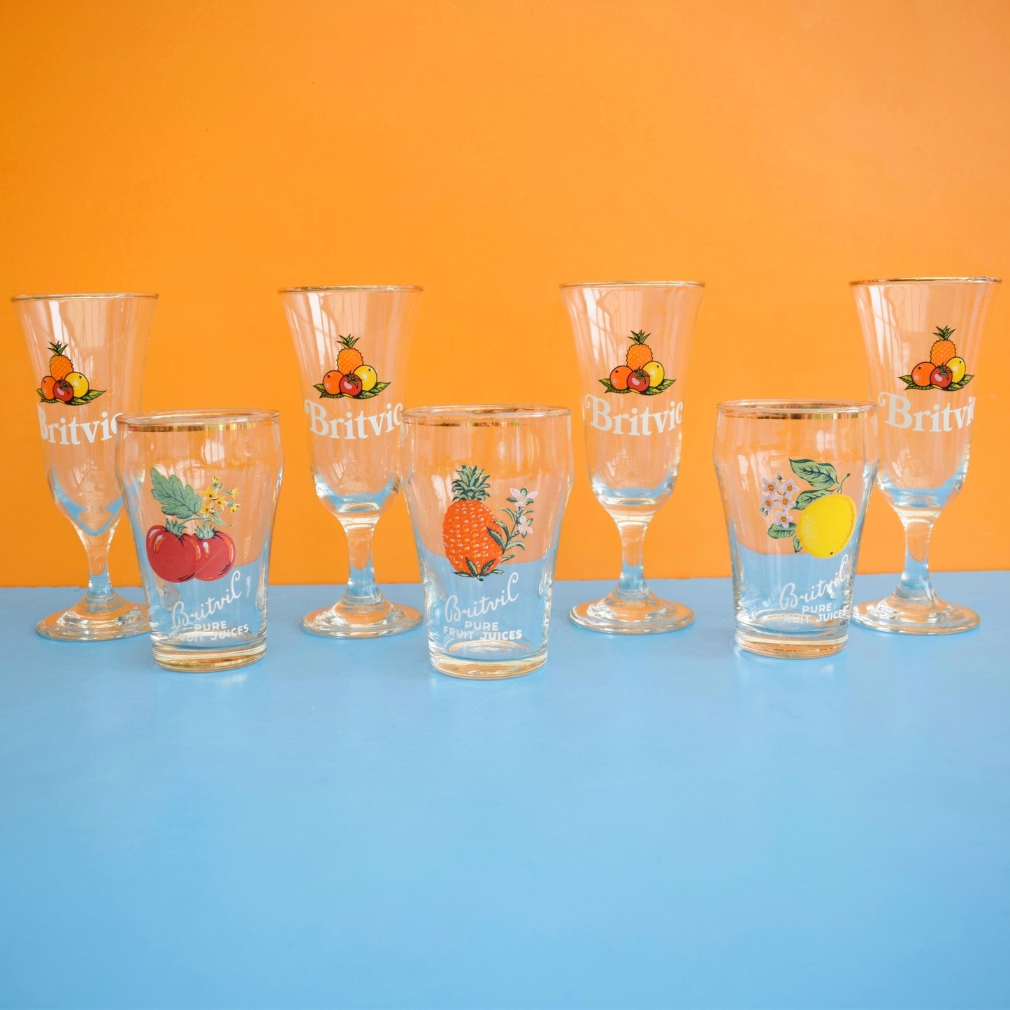 Vintage 1960s Fruit Juice Glasses - Britvic (2 Designs) by Vintage