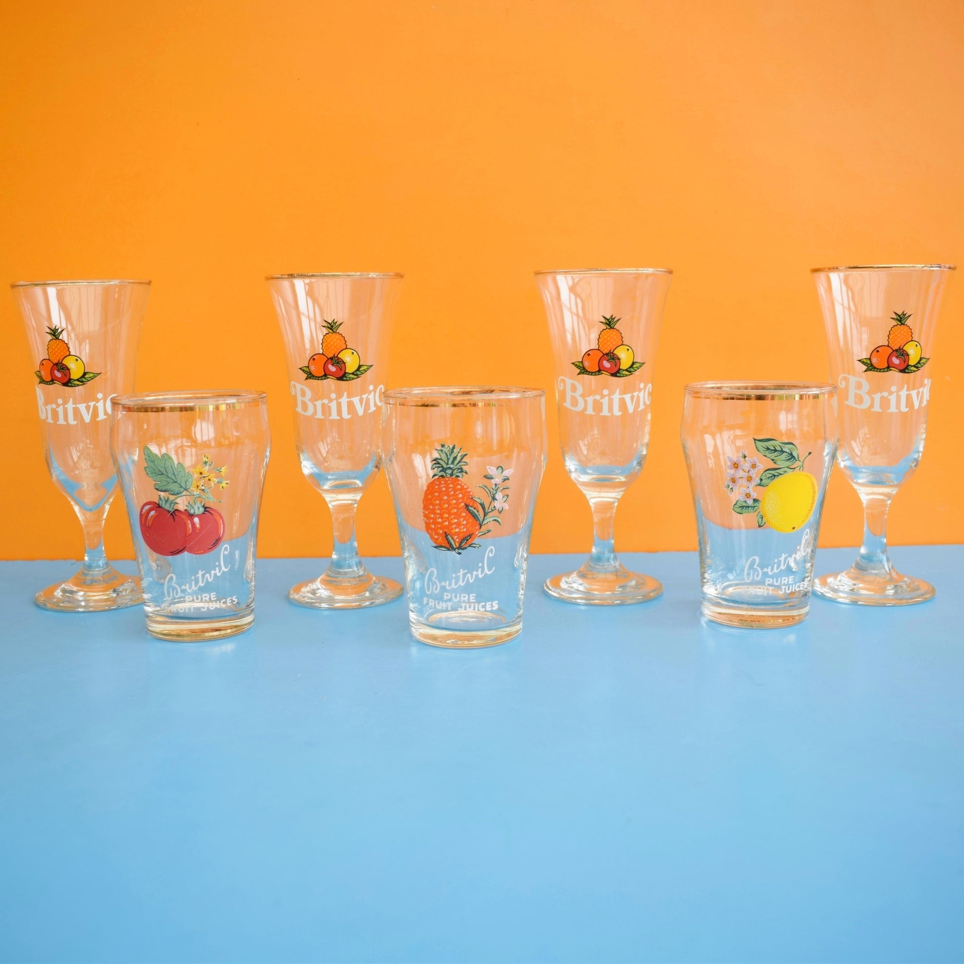 Vintage 1960s Fruit Juice Glasses - Britvic (2 Designs) by Vintage