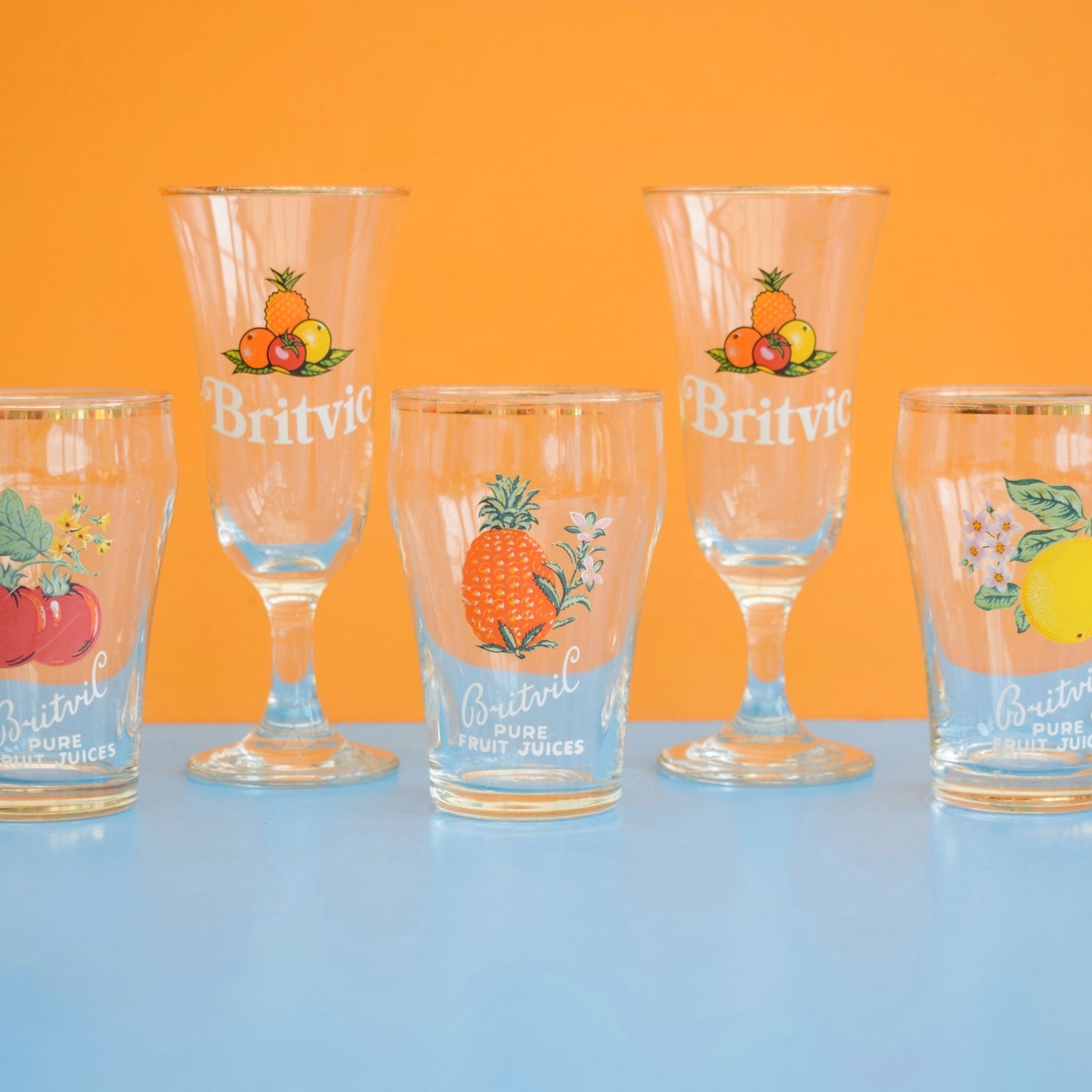 Vintage 1960s Fruit Juice Glasses - Britvic (2 Designs) by Vintage