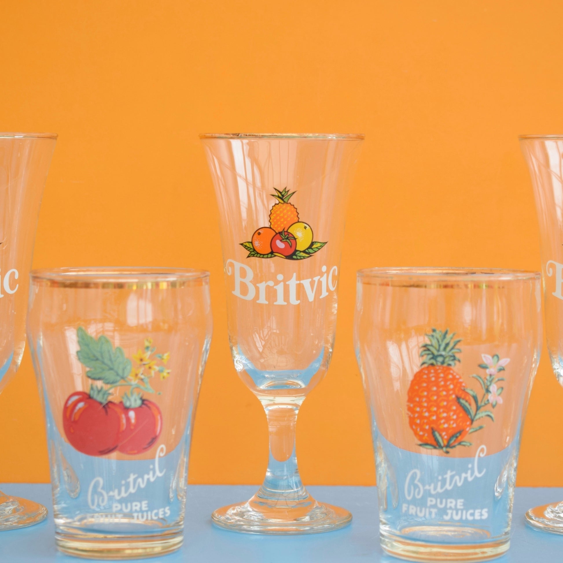 Vintage 1960s Fruit Juice Glasses - Britvic (2 Designs) by Vintage