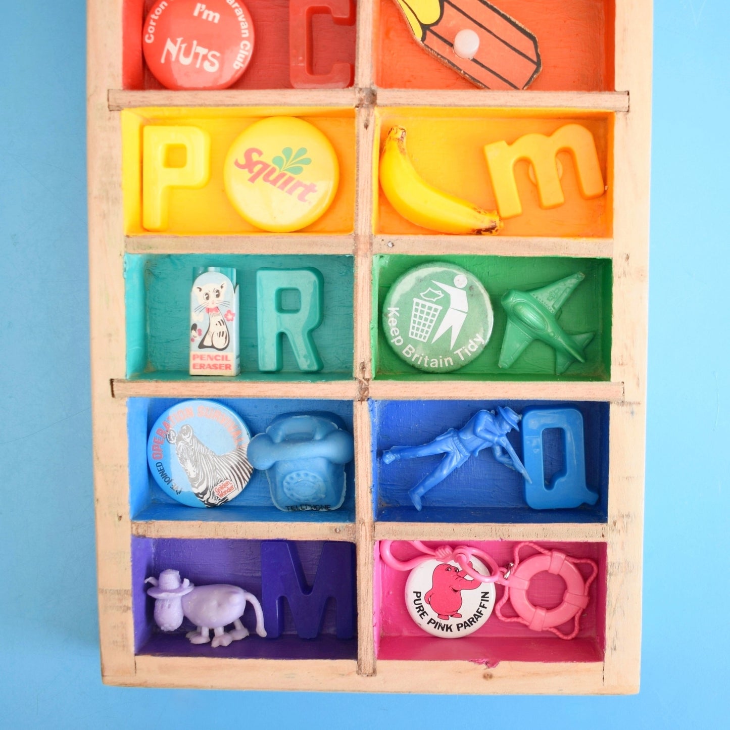 Vintage 1970s Mixed Wooden Wall Art Piece- Vintage Contents - Rainbows