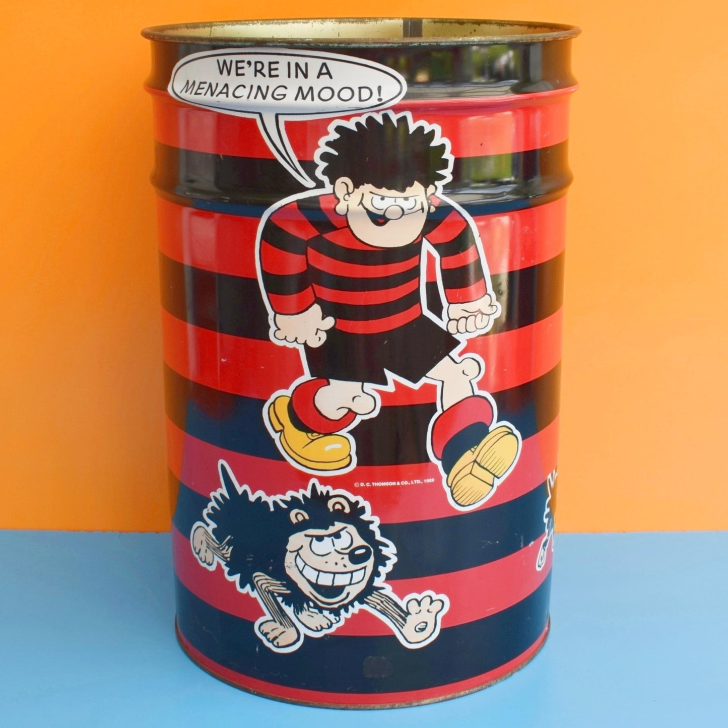 Vintage 1980s Large Metal Bin / Umbrella Stand - Dennis The Menace