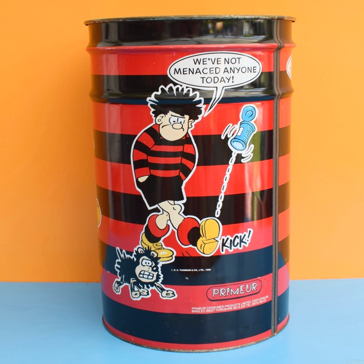 Vintage 1980s Large Metal Bin / Umbrella Stand - Dennis The Menace