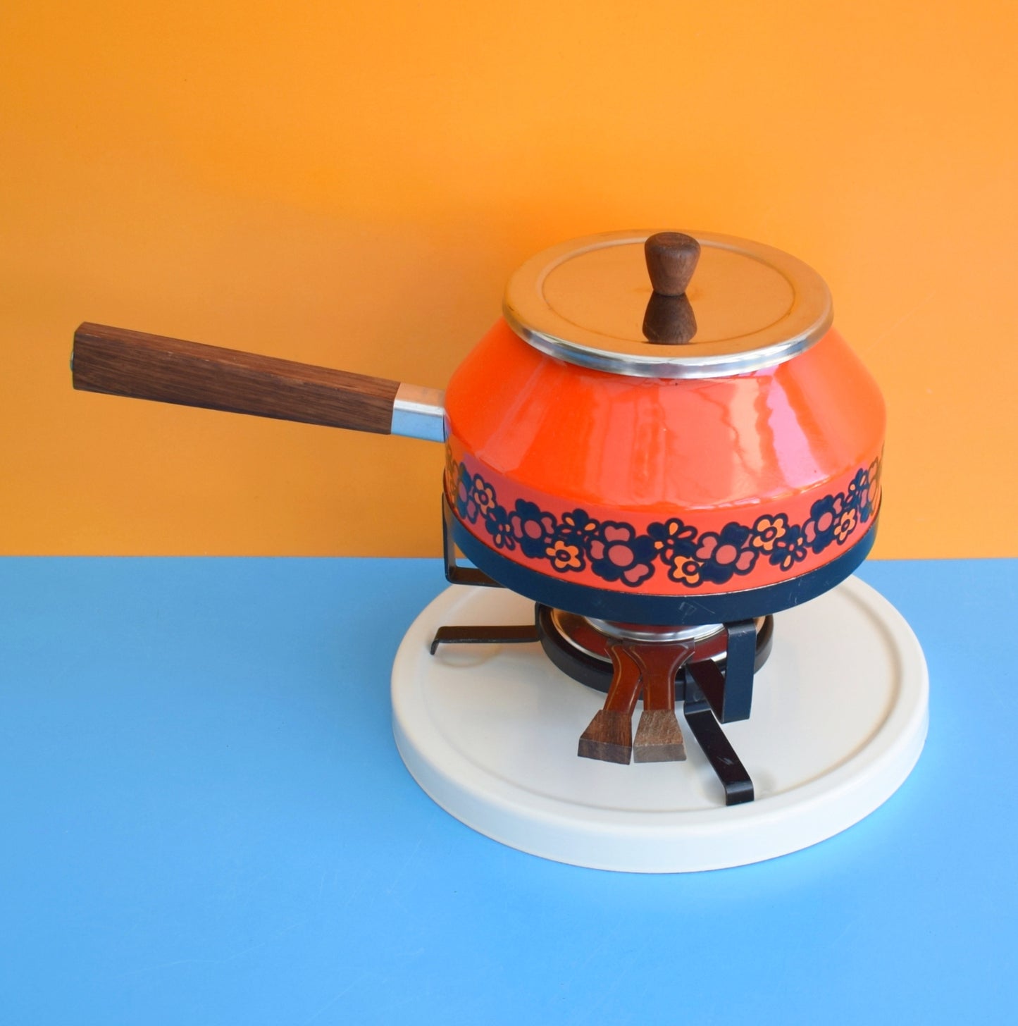 Vintage 1970s Fondue Set - Brabantia Diane - Orange by Vintage