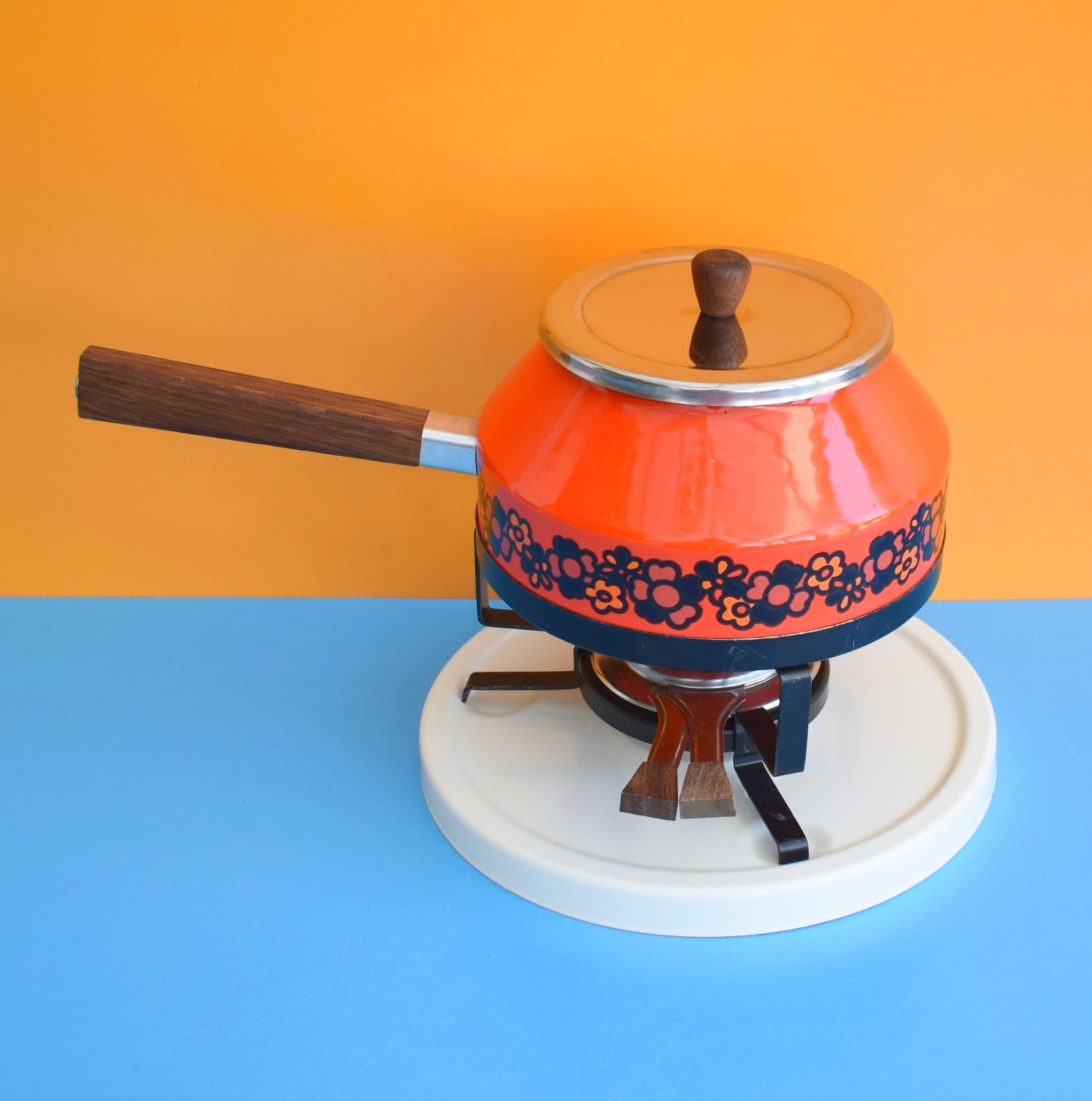 Vintage 1970s Fondue Set - Brabantia Diane - Orange by Vintage