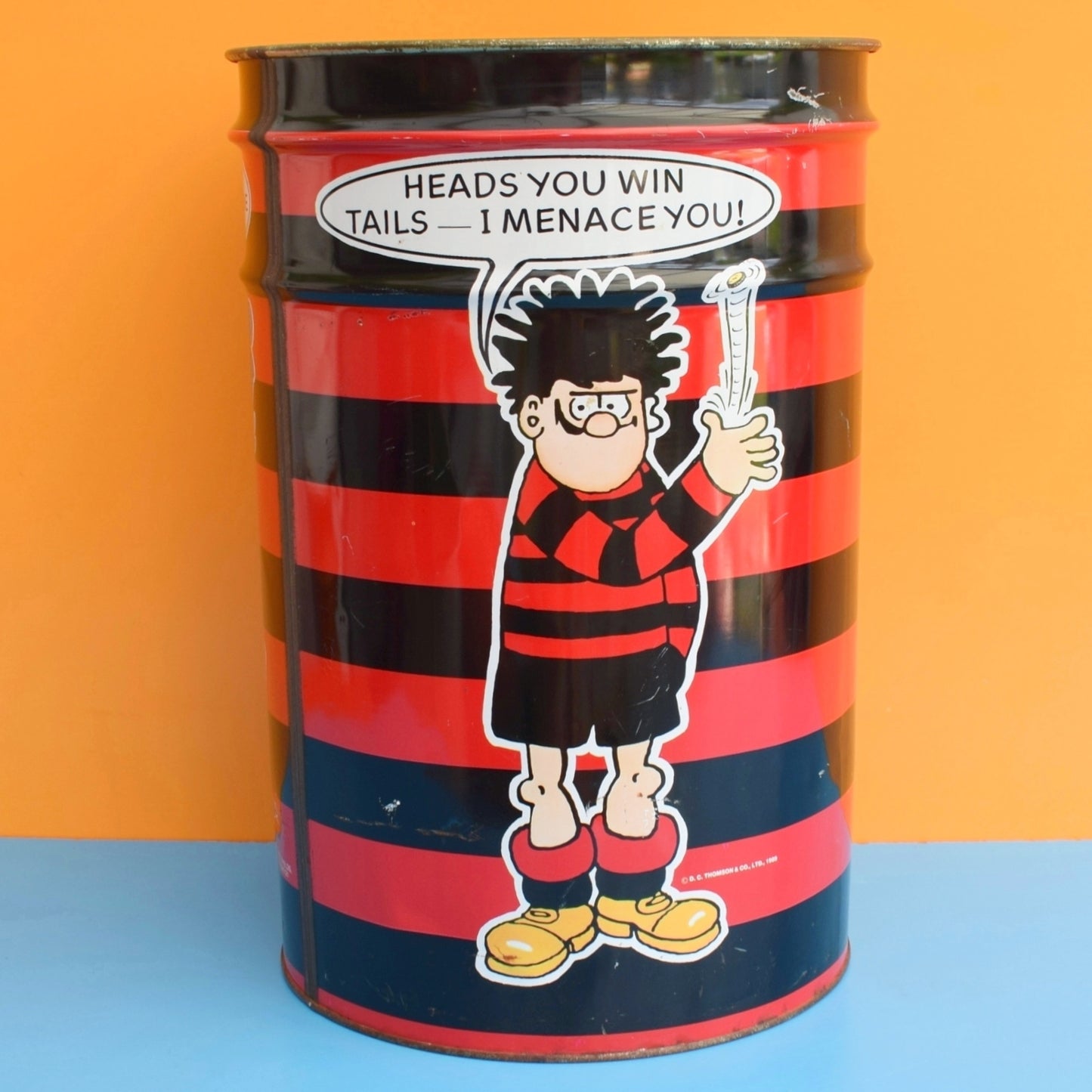 Vintage 1980s Large Metal Bin / Umbrella Stand - Dennis The Menace