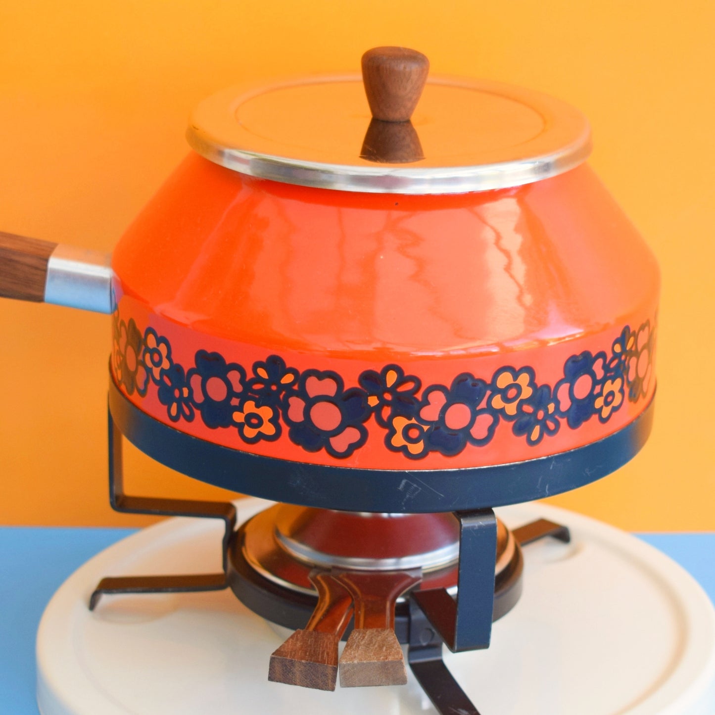 Vintage 1970s Fondue Set - Brabantia Diane - Orange by Vintage