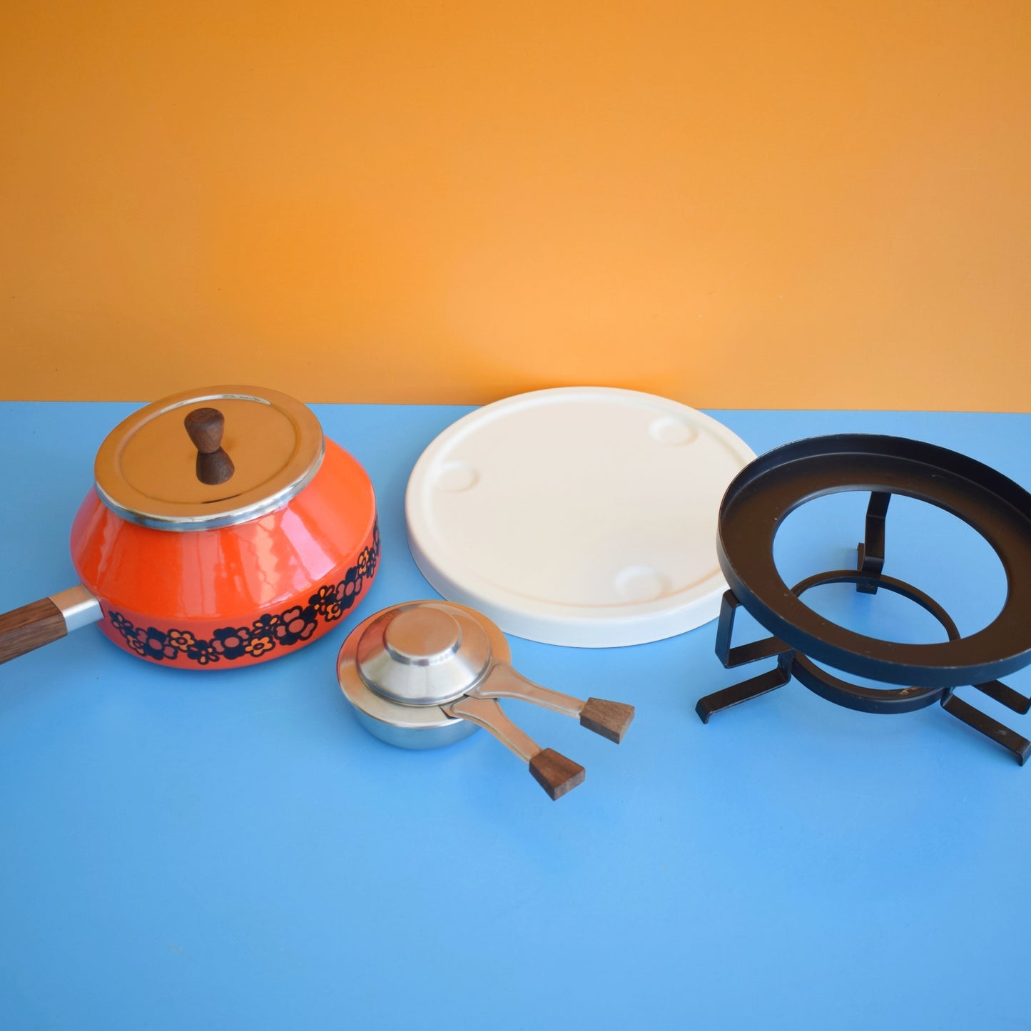 Vintage 1970s Fondue Set - Brabantia Diane - Orange by Vintage