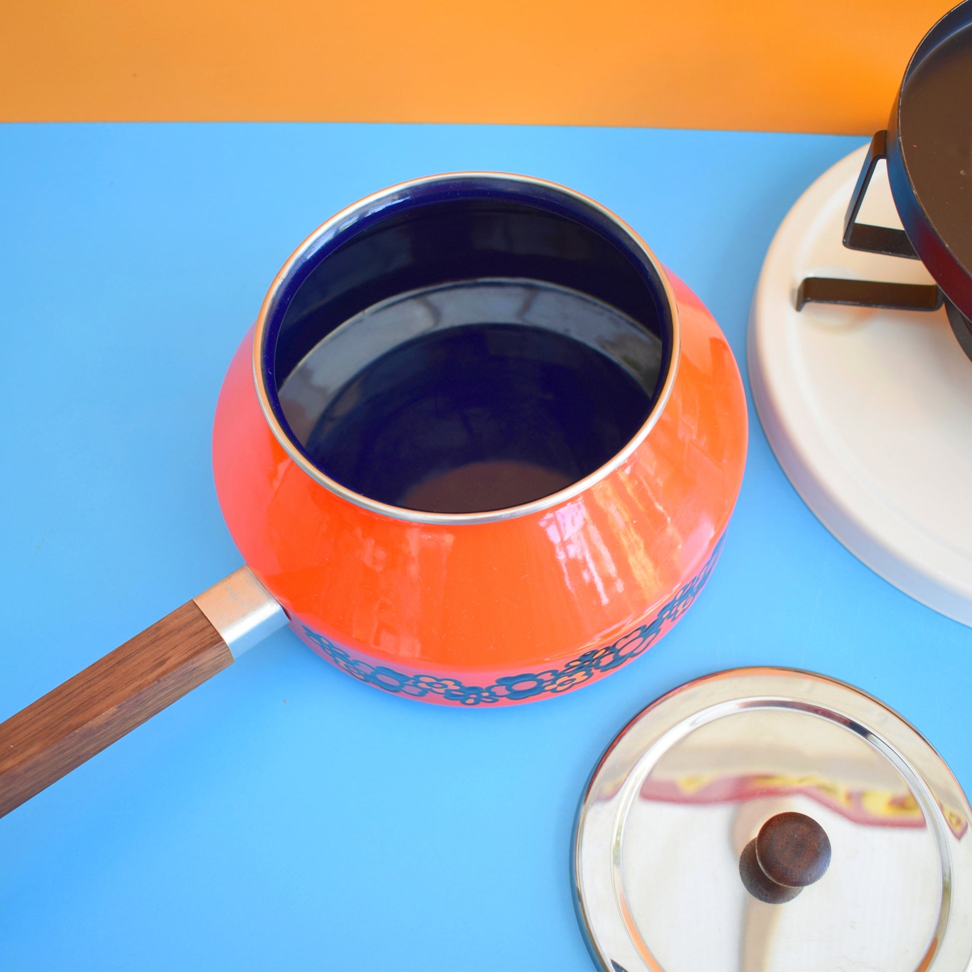 Vintage 1970s Fondue Set - Brabantia Diane - Orange by Vintage