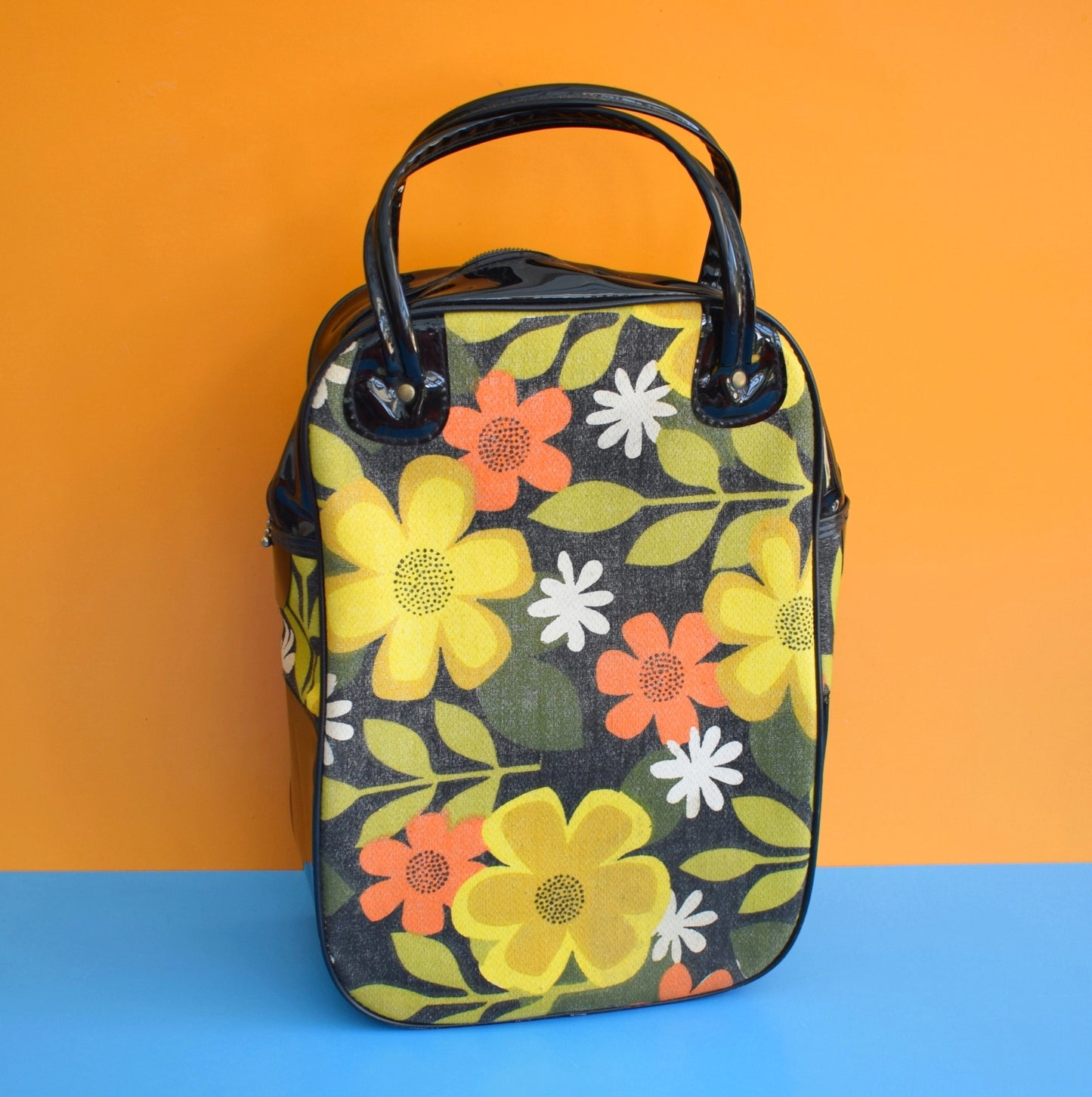 Vintage 1960s Canvas Bag - Flower Power - Green & Mustard by Pineapple Retro