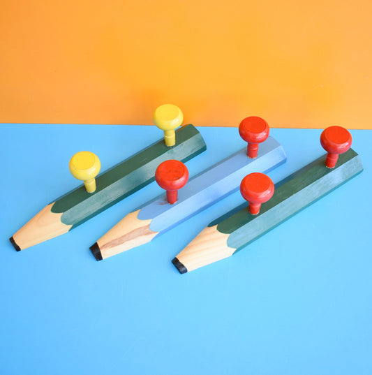Vintage 1980s Wooden Pencil Hooks- Pierre Sala Style by Pineapple Retro