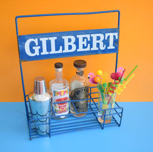 Vintage 1990s Metal Bottle Carrier / Bar - Blue- Gilbert by Pineapple Retro