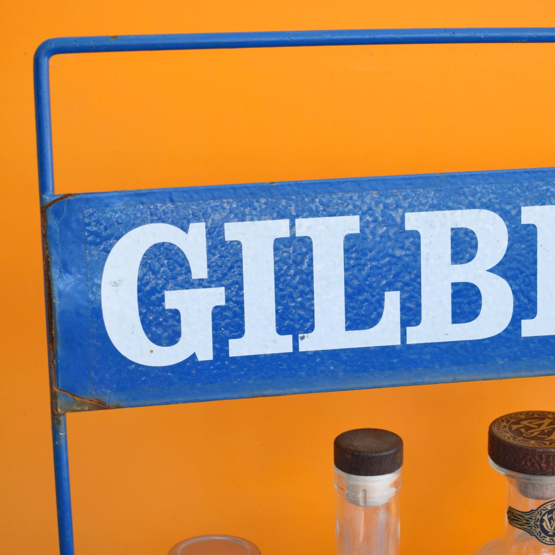 Vintage 1990s Metal Bottle Carrier / Bar - Blue- Gilbert by Pineapple Retro