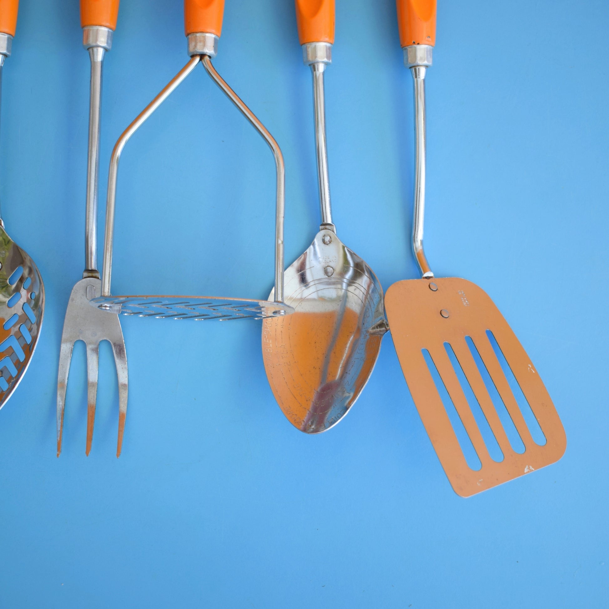 Vintage 1960s Kitchen Utensil Rack & Orange Handled Set - Prestige by Pineapple Retro
