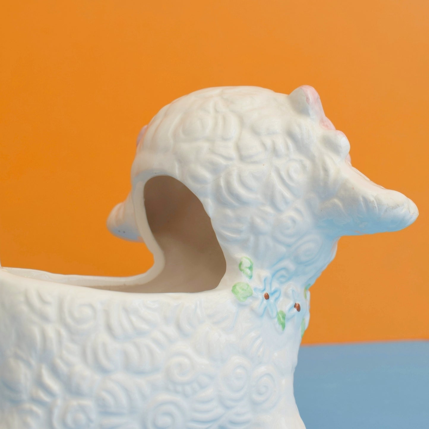 Vintage 1960s Lamb Planter Kitsch - Cute Bows