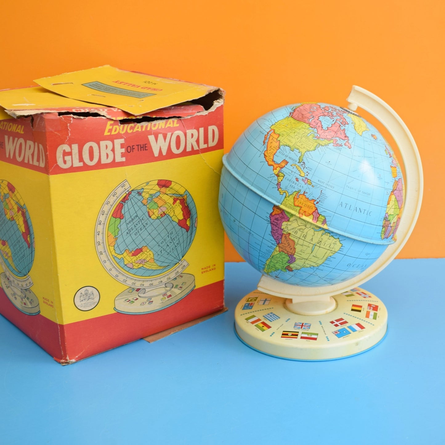 Vintage 1960s Tin Plate Chad Valley Globe - Boxed