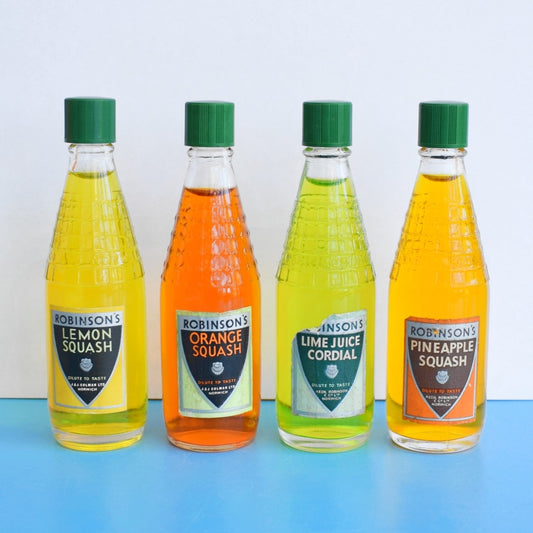 Vintage 1980s Mini Glass Bottles - Robinsons Fruit Squash / Cordial by Pineapple Retro