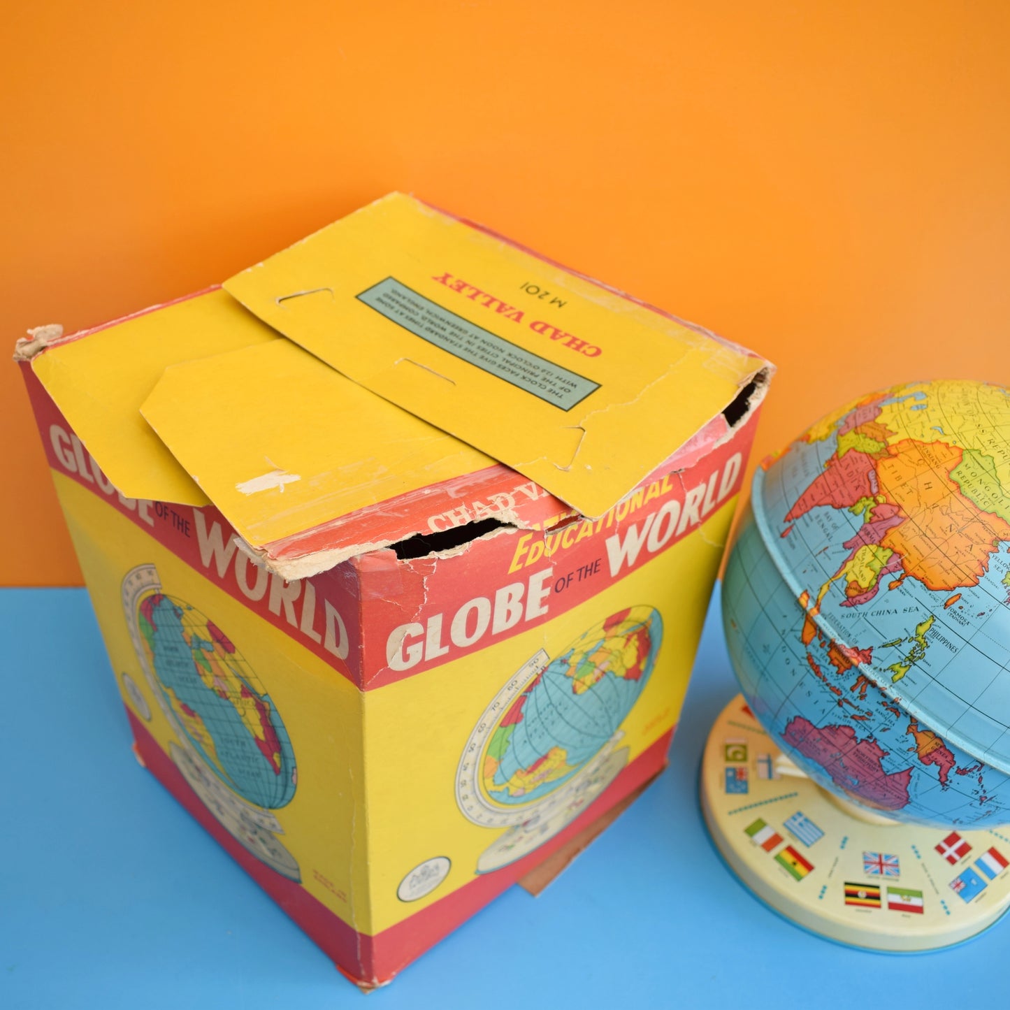 Vintage 1960s Tin Plate Chad Valley Globe - Boxed