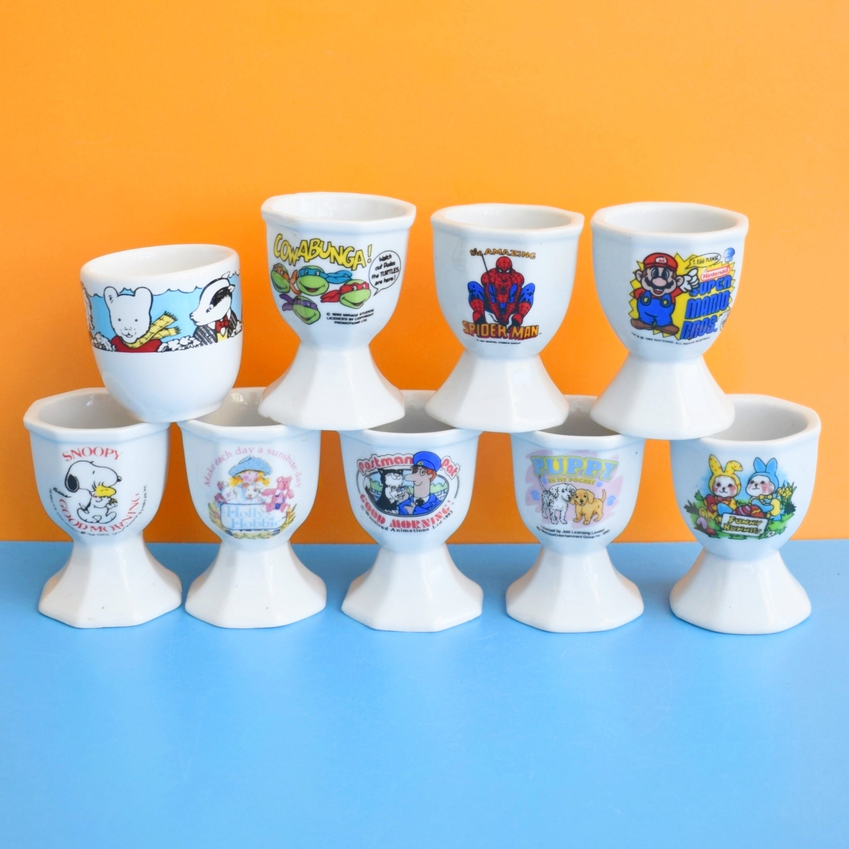 Vintage 1990s Egg Cups - Ninja Turtles, Mario, Spiderman Etc by Vintage