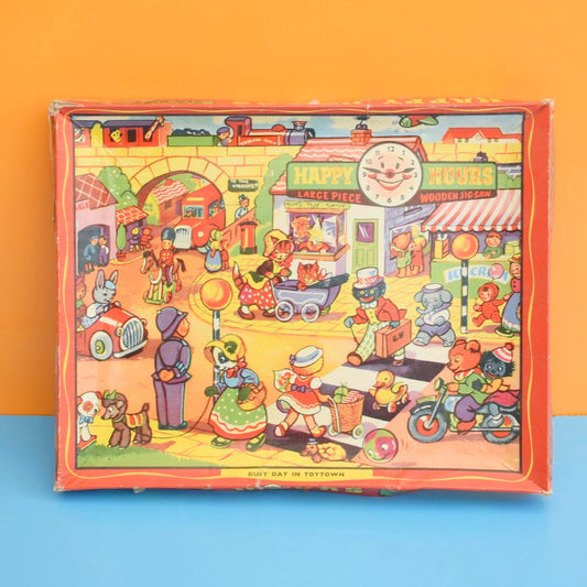 Vintage 1960s Toy Town - Busy Day in ToyTown / Happy Hours - Jigsaw Puzzle