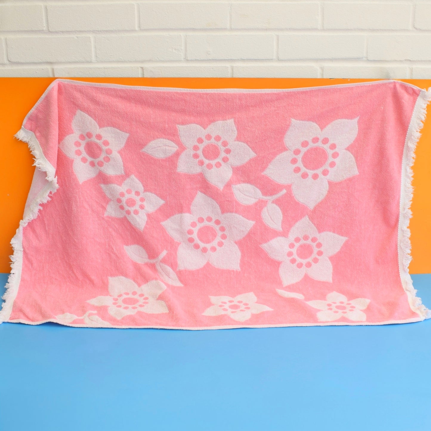 Vintage 1970s Cotton Bath Towel - Pink Flowers (2 Available)