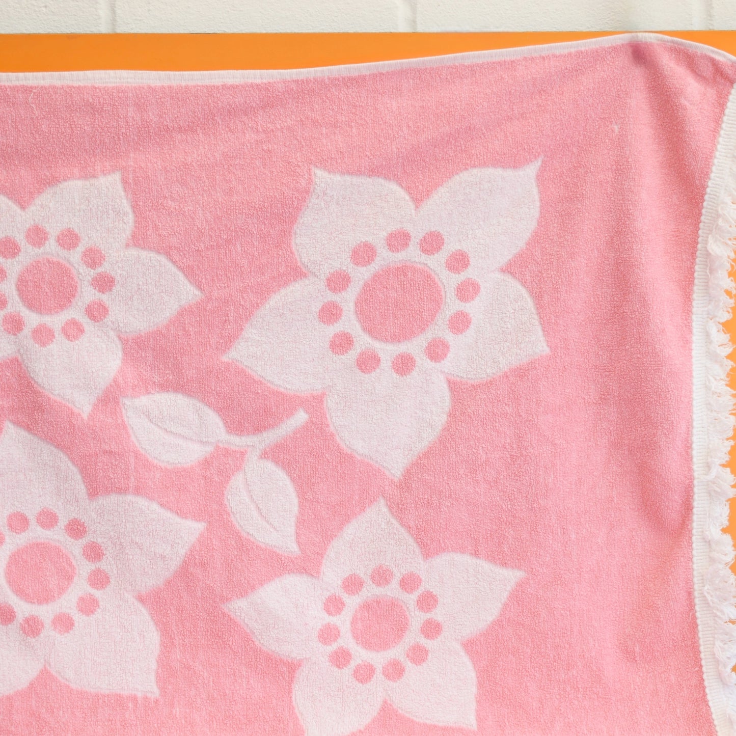 Vintage 1970s Cotton Bath Towel - Pink Flowers (2 Available)