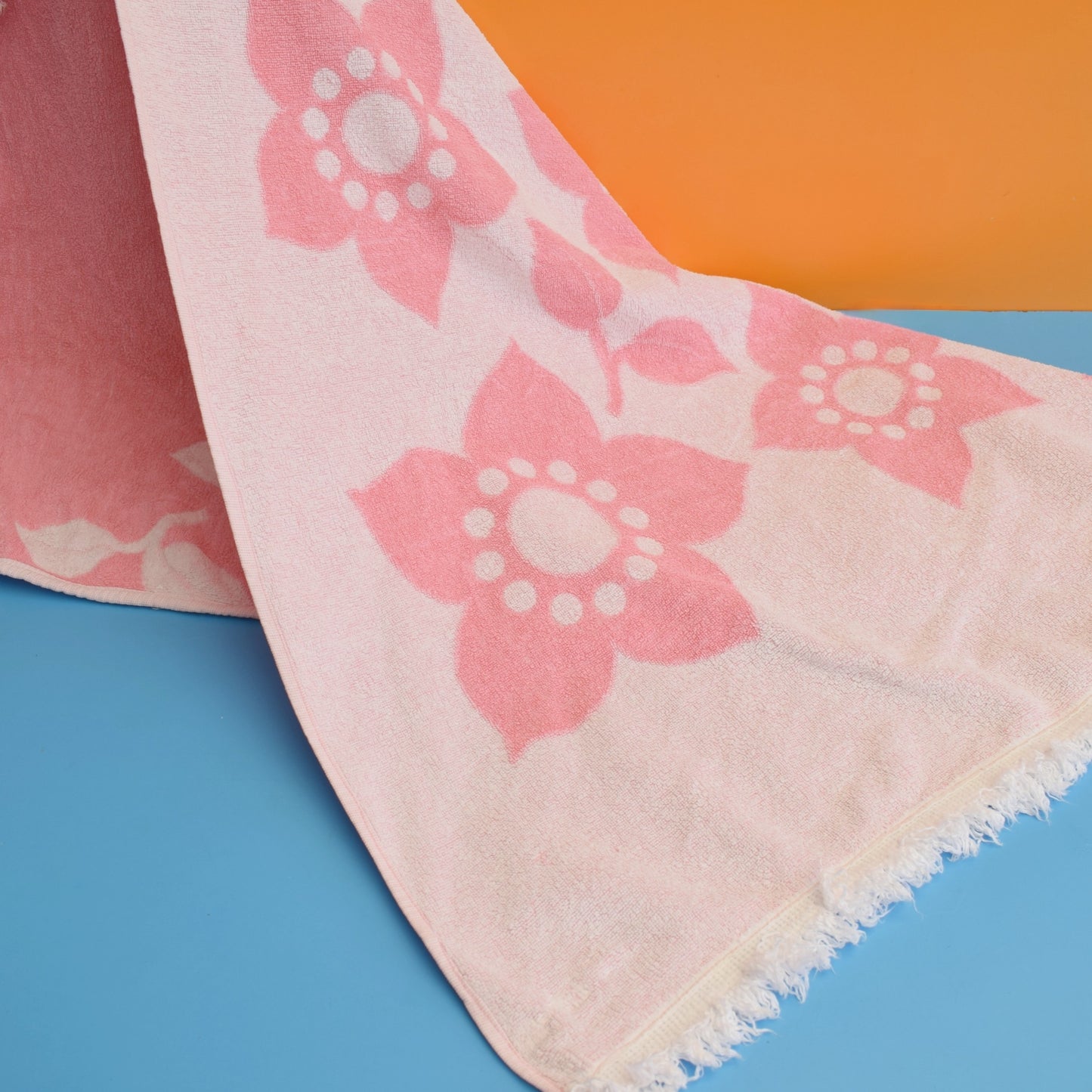 Vintage 1970s Cotton Bath Towel - Pink Flowers (2 Available)