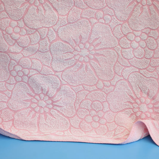 Vintage 1970s Cotton Bath Towel -Pink Floral