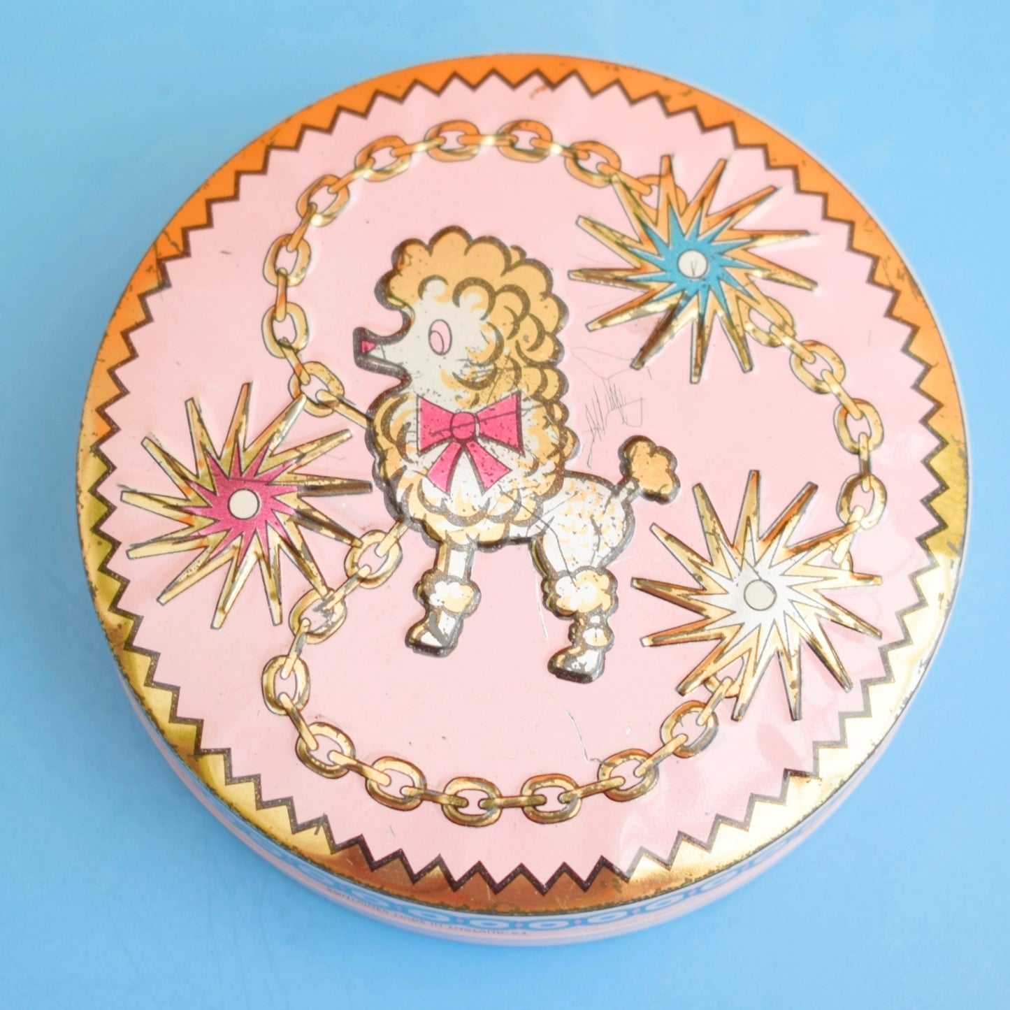 Vintage 1950s Small Tin- Pink Poodle .